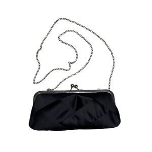 Nina New York Black Evening Clutch Silver Ball Closure Chain Strap